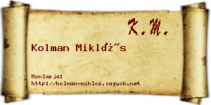 Kolman Miklós névjegykártya