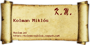 Kolman Miklós névjegykártya